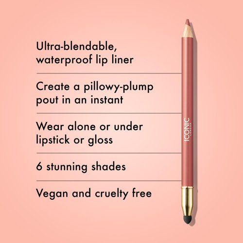 ICONIC LONDON Fuller Pout Sculpting Lip Liner | Blendable, Dual Ended Lip Liner with Creamy Colour and Lip Sponge for Buffing, Cruelty-Free, Vegan Makeup (Sister Sister) 0.036 Oz