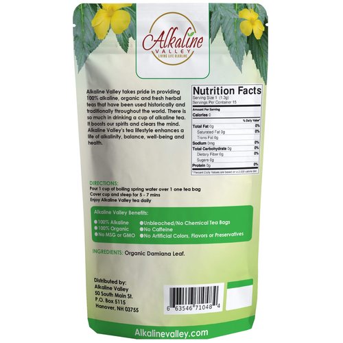 Organic Damiana Tea - Unbleached/Chemical-Free Damiana Tea Bags - (Pack of 4 = 60 Tea Bags) - Caffeine-Free, No GMO, 100% Alkaline