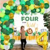 Jungle Theme 4th Birthday Decorations, Four Ever Wild Birthday Decorations Boy, Sage Green Jungle Balloon Arch Kit, Four Ever Wild Backdrop, Number 4 Foil Balloons Artificial Palm Leaves