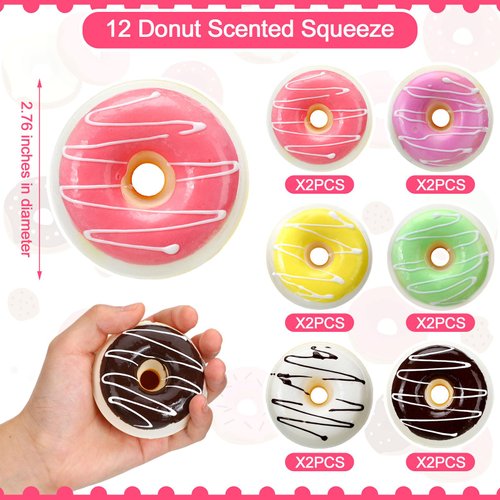 Shappy 12 Sets Valentine Donut Squeeze Toys Include Scented Fake Donut Stress Relief Ball Valentine's Day Cards Colorful Bags for Party Favors Shop Decoration Shooting Props Prize Exchange Gifts