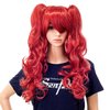SWACC Long Curly Double Claw Clip on Ponytail Wig Synthetic Pastel Colorful Cosplay Daily Party Wig for Women with Wig Cap (Red)