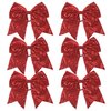 8 Inch Cheer Bows Cheerleader Ponytail Holder with Bling Fling Sequin Hair Tie Cheerleading Bows 6 Pcs (Red)