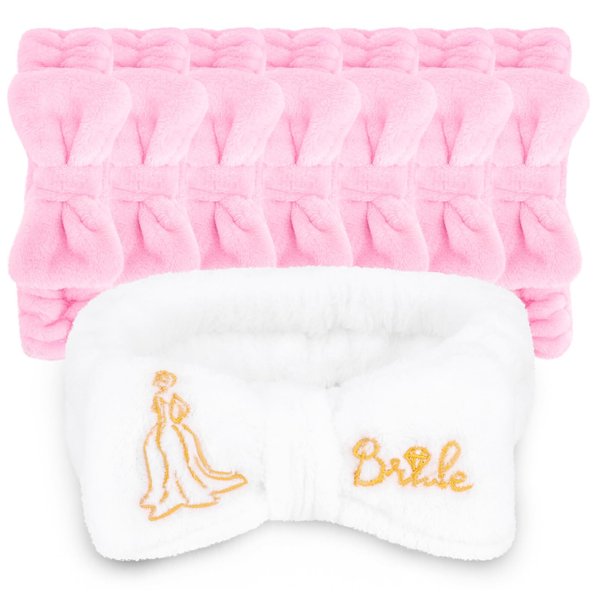 BAHABY Bachelorette Party Favors 8 Pcs Spa Headband for Washing Face Bridesmaid Bride Headband Bridal Shower Bachelorette Party Accessories (1PCS White & 7PCS Pink)