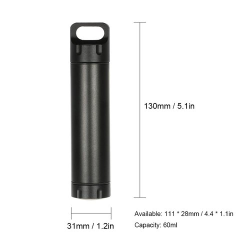 EKLOEN Portable Survival Waterproof Pill Container Outdoor Waterproof Capsule Seal Bottle Holder Case EDC Emergency Tool,CNC Machined Aluminum Bottle(Grey)