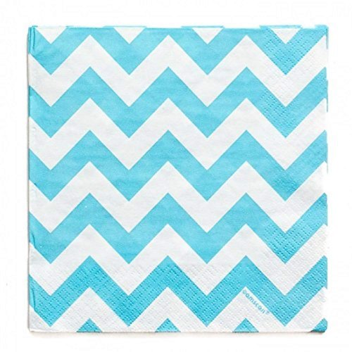 Amscan Disposable, Chevron Beverage Napkins, Caribbean Party Supplies, 5" x 5", Blue/White