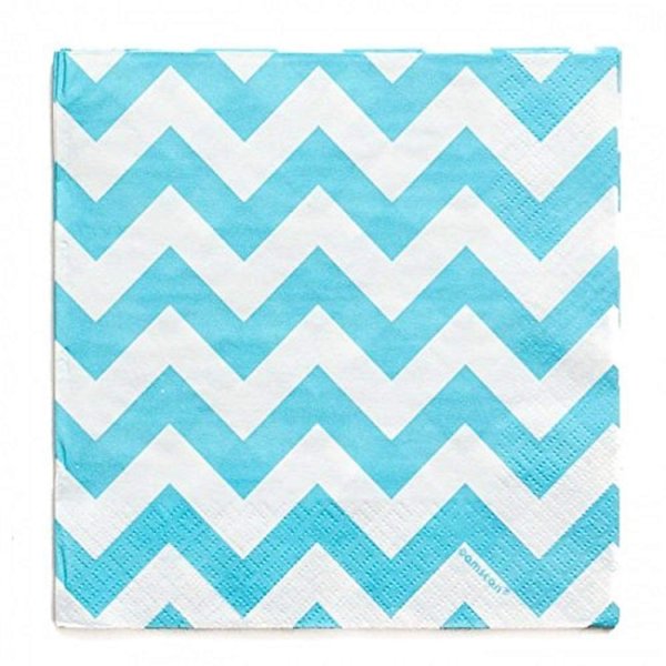 Amscan Disposable, Chevron Beverage Napkins, Caribbean Party Supplies, 5" x 5", Blue/White