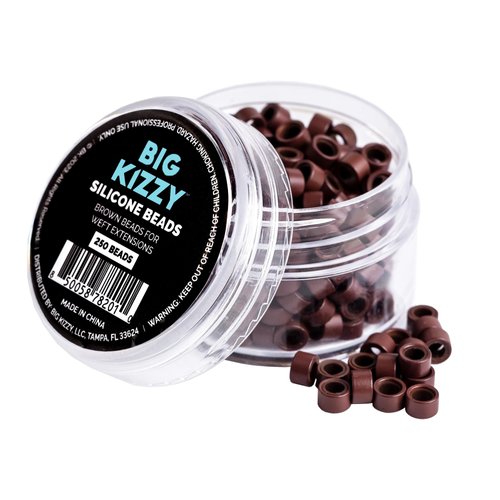 Big Kizzy Silicone Lined Microlink Beads for Weft Hair Extensions, 5.0mm Brown beads for invisibl...