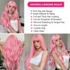 Anbacemi 28inch Pink Wig with Bangs Long Wavy Pink Wigs for Women Curly Synthetic Wig Heat Resistant Cosplay Wigs Colorful Wigs for Daily Party Use