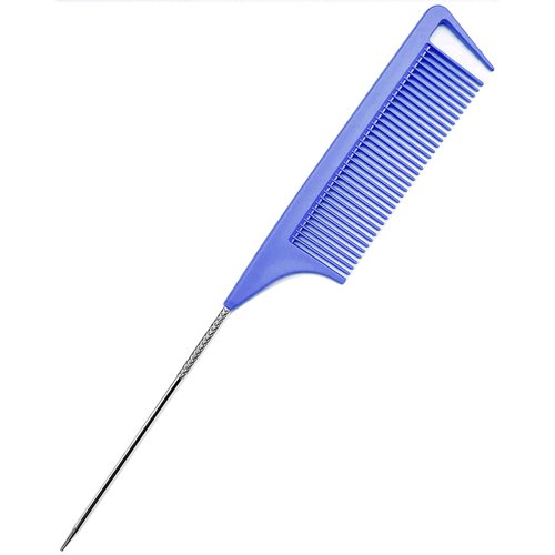 LLTGMV 9.3'' Rat Tail Comb for Hair Stylist, Parting Comb for Braiding hair, Rattail Comb with Metal Stainless Steel Pintail for Sectioning, Teasing and Styling (Color: Royal Blue)