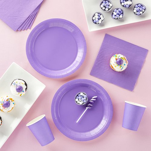 Juvale 72 Pieces of Purple Party Supplies with Paper Plates, Cups, and Napkins for Birthday Decorations (Serves 24)