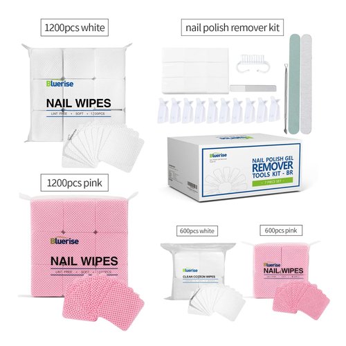 BLUERISE Lint Free Nail Wipes White 600pcs Nail Polish Remover Pads Soft Absorbable Eyelash Extension Glue Cleaning Wipes