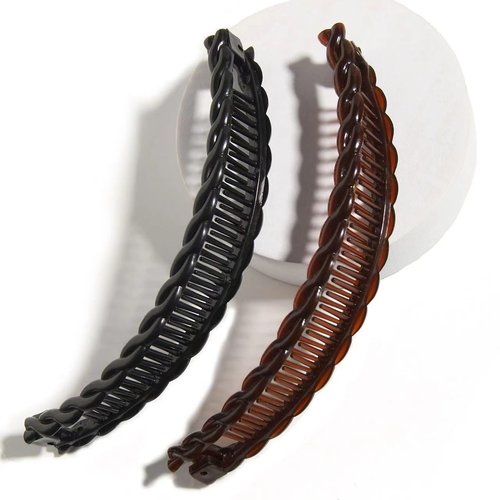 2Pcs One Black and One Brown Tort Banana Clips Fish Clips Vintage Clincher Combs Tool for Thick Curly Banana Clips Long Hair Clips Banana Hair Comb Fish Grip Slide Hair Clips Claws Set for Women