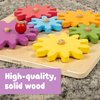 SPARK & WOW Spinny Gears - Wooden Gear Board with 6 Pieces in 3 Sizes - Gear Puzzle for Kids - Create Colorful, Spinning Combinations