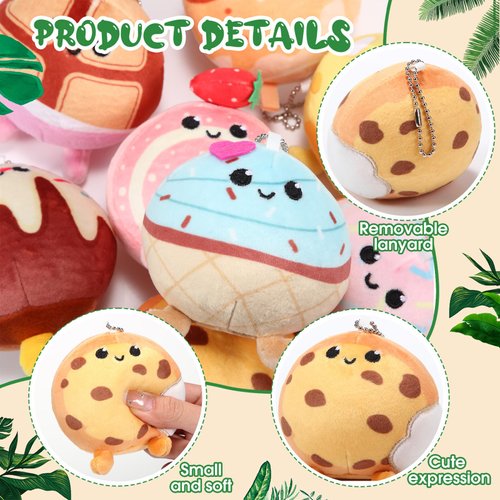 Libima 9 Pcs Mini Stuffed Keychains 3.15 Inch Small Plush Bulk Ornaments for Kids Birthday Party Favors Gifts Xmas Tree Hanging Stocking Stuffers (Desserts)