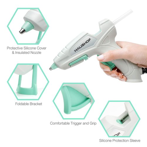 HAUSHOF Mini Hot Glue Gun Kit with Hot Glue Sticks (20-Piece), for Home Decoration & Crafts & Quick Repairs, 20W, 120V
