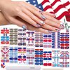 DANNEASY 16 Sheets 4th of July Independence Day Nail Polish Stickers Full Nail Wraps Self Adhesive Nail Polish Strips Gel Fingernail Sticker Nails for Women with Nail File, Cuticle Stick