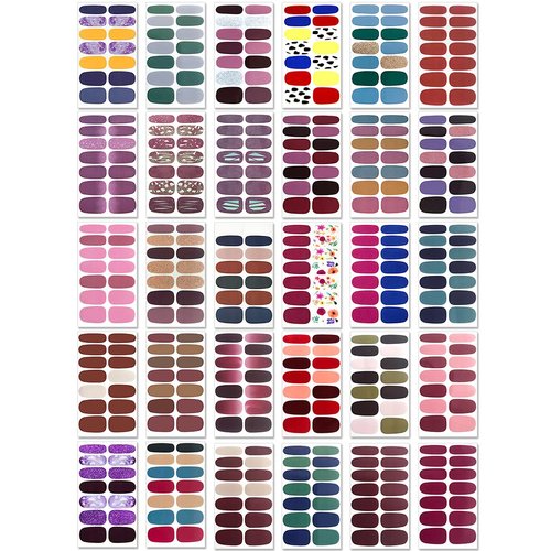 WOKOTO 30 Pcs Solid Color Nail Polish Strips Stickers Self-Adhesive Full Nail Wraps for Nails Art Gradient Design Stick On Nail Polish Stickers Set with Nail File for Women Girls