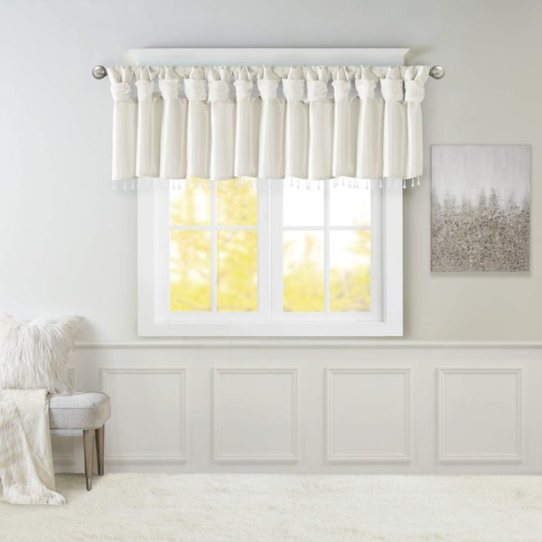 Madison Park Emilia Faux Silk Valances for Windows with Beads, Elegant window valance, 50"W X 26"L, White