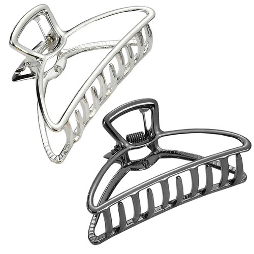HH&LL Hair Clips, Metal Hair Claw Barrette Clamp Jaw for Women (2, Black+ Silver)
