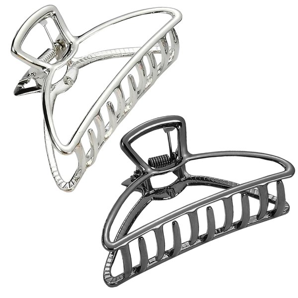 HH&LL Hair Clips, Metal Hair Claw Barrette Clamp Jaw for Women (2, Black+ Silver)