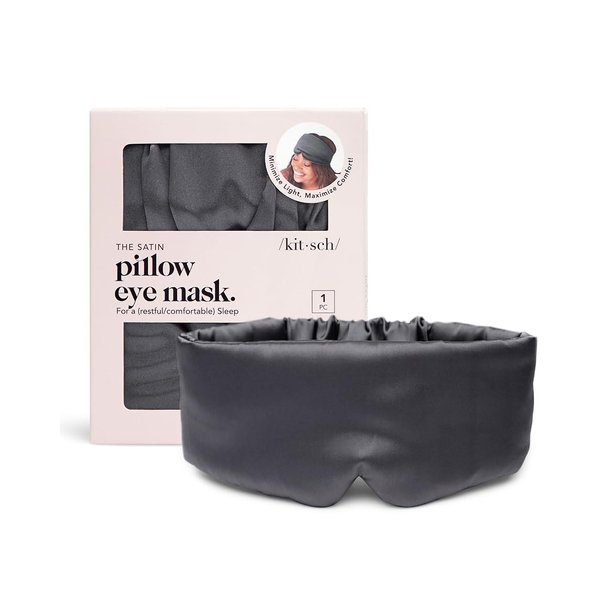 Kitsch Satin Sleep Mask - Eye Mask for Sleeping | Softer Than Silk Eye Sleeping Mask | Satin Blindfold & Sleep Masks for Women | Eyemask & Eye Cover for Sleeping for Women (Charcoal)