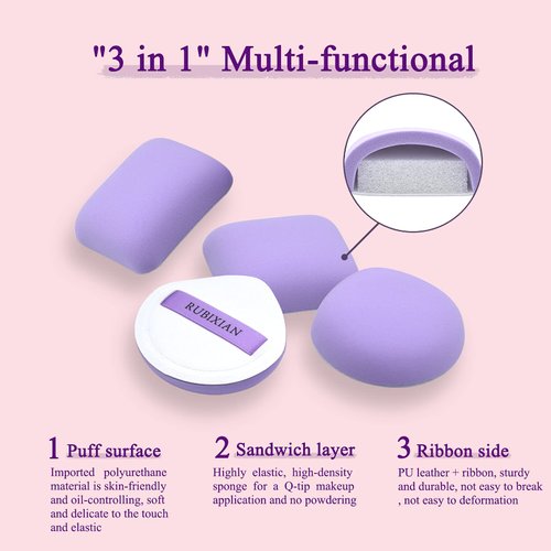 RUBIXIAN Makeup Sponge, 1 Pc Ultra-Soft Air Cushion Powder Puff, PU Beauty Blender and Applicator, Pocket Puff for Blending, Makeup Puff for Foundation, Cream and Concealer (Circular, Light Purple)
