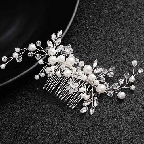 Yovic Crystal Bride Wedding Hair Comb Silver Bridal Headpieces Rhinestone Pearl Hair Pieces Bridesmaid Side Combs Hair Accessories for Women and Girls(Silver-3)