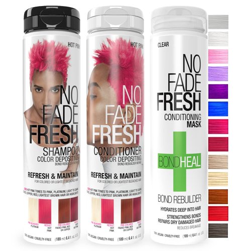No Fade Fresh Hot Pink Hair Color Depositing Shampoo + Conditioner + BondHeal Bond Rebuilder Bundle - Enhance Color, Prevent Fading & Refresh Bright Pink Color, Temporary Hair Color Dye
