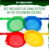 Kolt Mining Sand Sifter Set – Teach Kids Sieve, Play, Explore and Discover Hidden Treasures – Made in The USA – Set of 4 – Blue, Green, Red and Yellow – 10.5 x 2 inches