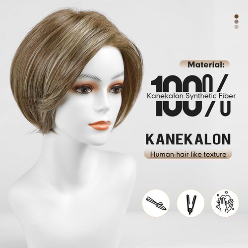 DWY Mono Top Lace Front Synthetic Wigs Futura Hair Free Part Wigs for Women Brown Bob Wig Short Monofilament Wigs Glueless Heat Resistant Light Brown Blonde Highlight 8Inch