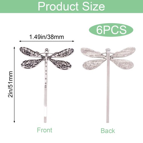 HINZIC 6Pcs Dragonfly Hair Clips, Silver Wedding Bobby Pins Vintage Hair Pins Prom Christmas Birthday Party Decorative Styling Accessories for Women Girls Bride
