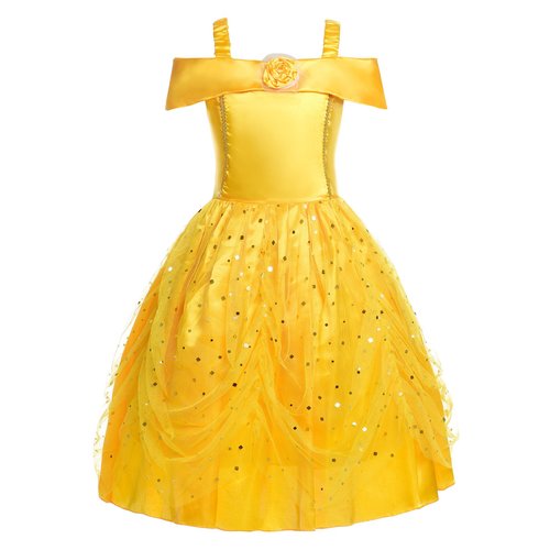 Butvashine Belle Dresses for Girls Halloween Costumes Kids Princess Dress up Theme Party Gown Concert Dance Stage Performance Clothing Yellow Size 10 Age 9-10 Years