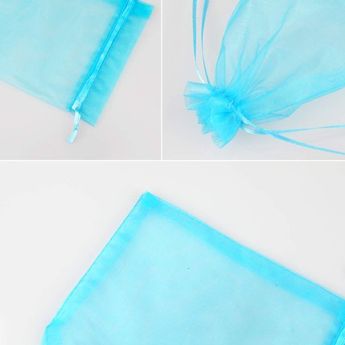 G2PLUS Organza Bags 4×6 Inches, 100PCS Blue Organza Gift Bags with Drawstring, Organza Mesh Jewelry Pouches, Sheer Candy Bags for Christmas, Wedding Party Favors (Lake Blue)