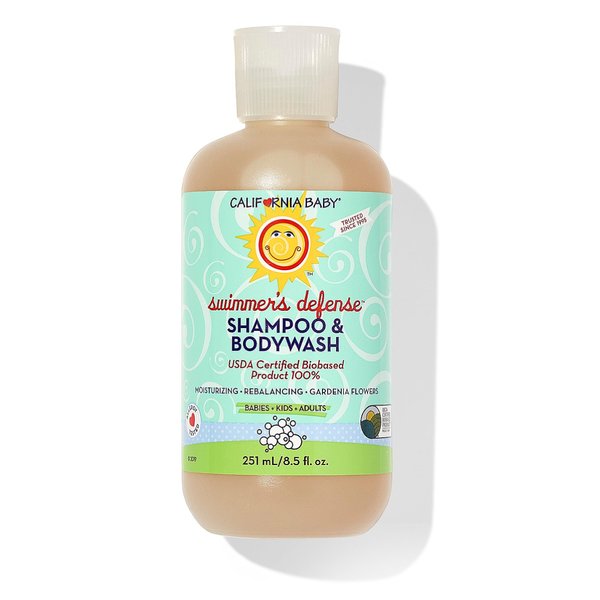 California Baby Swimmer's Defense Shampoo & Bodywash | Washes Out Chlorine | Moisturizing After Swim Body Wash For Kids | 100% Plant-Based Baby Soap | Allergy Friendly | 251 mL / 8.5 fl. oz.