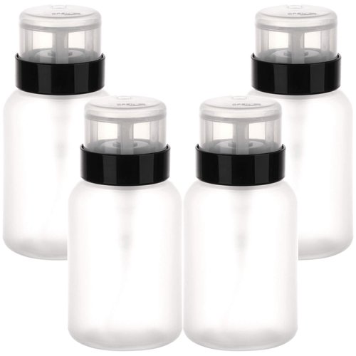 Pack of 4 Push Down Pump Dispenser Lockable Empty Bottle for Alcohol, Acetone, Nail Polish and Makeup Remover, 200 ml (6.8 oz)