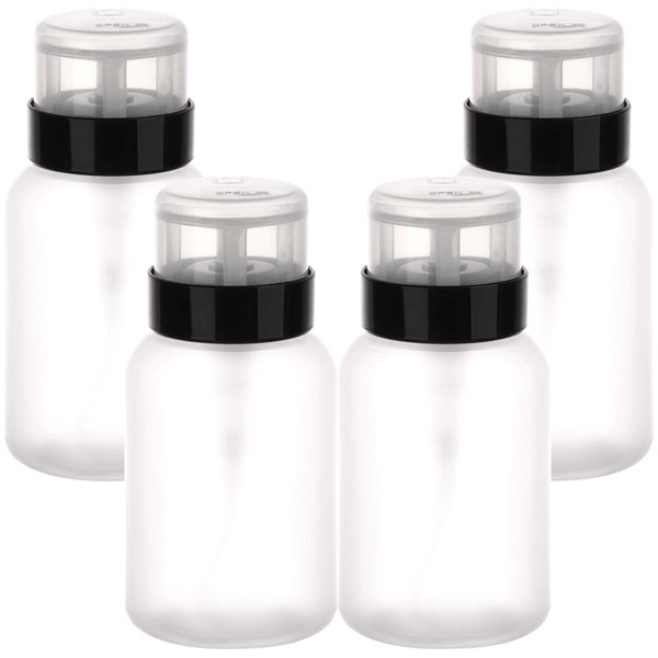 Pack of 4 Push Down Pump Dispenser Lockable Empty Bottle for Alcohol, Acetone, Nail Polish and Makeup Remover, 200 ml (6.8 oz)
