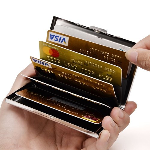 EASTNIGHTS RFID Credit Card Holder Metal Wallet Stainless Steel Credit Card Protector Case Business Card Holder for Men or Women