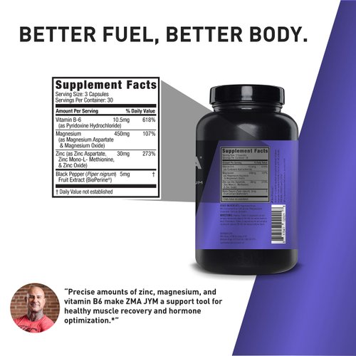 ZMA JYM, Zinc & Magnesium Supplement - Zinc, Magnesium and Vitamin B6, YM Supplement Science, 90 Vegetarian Capsules