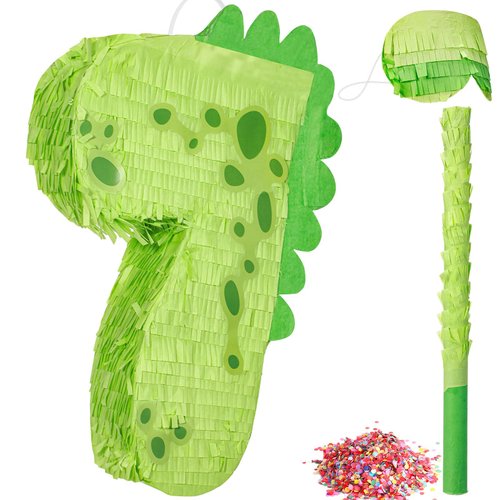 Poen 16 Inch Dinosaur Piñata Number Piñata for Boys Birthday Party Supplies with Bat and Eye Mask...
