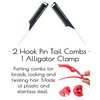 MRS GWEN HAIR & ACCESSORIES Rat Tail Comb 2pc Hook Pin Tail Carbon Comb Anti-static Heat Resistant Fine-Tooth Parting Styling Loc Comb & an Alligator Hair Clip (4mm Thickness)