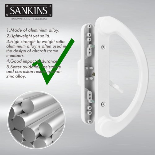 SANKINS Sliding Patio Door Handle Pull Set, White Diecast Non-Keyed Gate Handle Set for Mortise Lock Style Glass Door, Replacement Handle for Sliding Glass Door Fits 3-15/16” Hole Spacing
