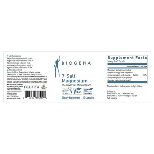 Biogena 7-Salt Magnesium Complex - Magnesium supplement with 7 magnesium forms - bisglycinate, malate, citrate, oxide, glycerophosphate, gluconate and carbonate I High Absorption