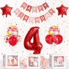 32 Inch 4 Balloon Number, Red Balloons, Red Confetti Latex Balloon Foil Balloons Mylar Balloons Number 4 Balloons for Anniversary Supplies Kids Birthday Party (Red, 4)