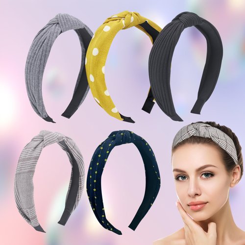 AUONLY 5 Pieces Hair Bands for Women's Hair1.2 Inchesknotted Wide Headbands, Women and Girls Daily on Any Occasion, 5 Colors Women's Twist Headband, Head Bands Wide Hairband Hair Accessories