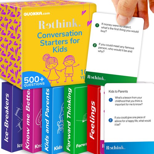 QUOKKA Conversation Cards Game - Kids Edition | 500 Questions | Premium Version | Share Thoughts - Fun Talking Board Game for Family Night