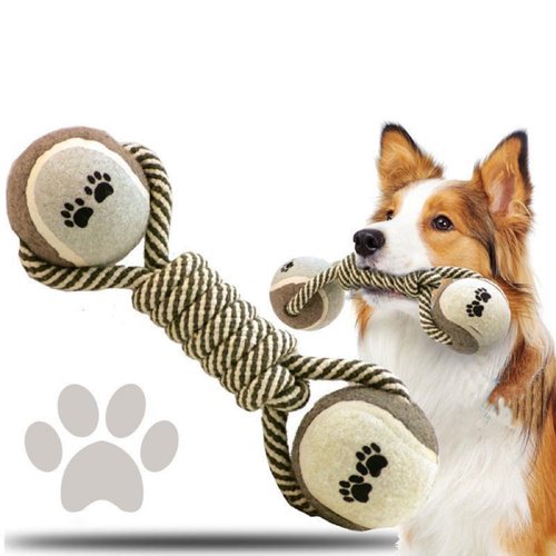 Reyeds Dog chew Toy, Cotton Rope Tennis Dumbbell Dog Toy, Dog Knot Toy Ball, Interactive Toy with Rope Dog Ball, Very Suitable for Dog Teeth Grinding and Interactive Tennis