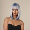 BERON Blue White Ombre Short Wigs Straight Bob Ombre Color Hair Wig for Women Wigs with Bangs Synthetic Daily Use Wigs Wig Cap Include