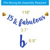 15 & Fabulous Banner,Pre-Strung,Blue Glitter Paper Banner Sign Garlands,15th Birthday/Anniversary Party Decorations Supplies,Letters Blue,SUNbetterland