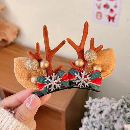 Christmas Reindeer Antlers Hair Clips Cute Christmas Hair Accessories Reindeer Antlers Hairpin Snowflake Hairpin Deer Ears Hair Barrettes for Women Girls Kids Adults Holiday Party Gift 1PCS（Brown）