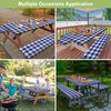 Picnic Table Cover with Bench Covers Camping Essentials Waterproof Windproof Camping Tablecloth with Drawstring Bag, Fitted Rectangle Tables and Seats, 72in, Blue Checkered